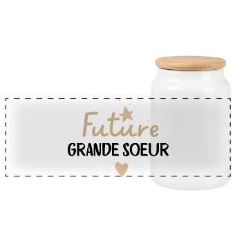 Enfant Future Grande Soeur 2026 Je Vais Etre Grand - Boîte à biscuits avec couvercle en bois - blanc - Devant