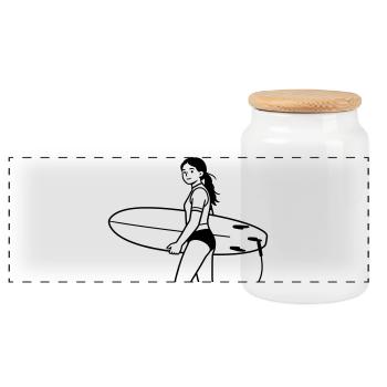 surf - Panoramic Cookie Jar with Wooden Lid - white - Front