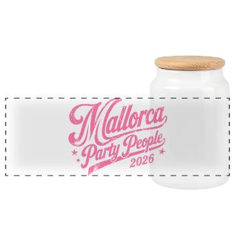 Malle 2026 Mallorca Party People 2026 - Panorama Keksdose mit Holzdeckel - Weiß - Vorne