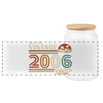 2006 Vintage Retro Birthday Gift - Panoramic Cookie Jar with Wooden Lid - white - Front