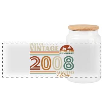 2008 Vintage Retro Geburtstagsgeschenk - Panorama Keksdose mit Holzdeckel - Weiß - Vorne