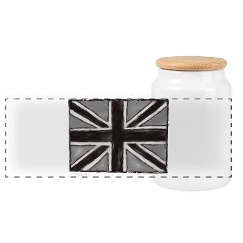 Gray Painted Union Jack Art - Panoramic Cookie Jar with Wooden Lid - white - Front