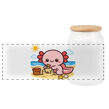 Un poulpe de plage de Kawaii construit un bac à sable - Boîte à biscuits avec couvercle en bois - blanc - Devant