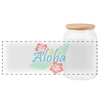 Aloha Tropical Summer Flowers - Panoramic Cookie Jar with Wooden Lid - white - Front