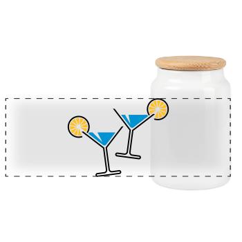 2 Cocktailgläser / Cocktail / Martini + (Hellblau) - Panorama Keksdose mit Holzdeckel - Weiß - Vorne