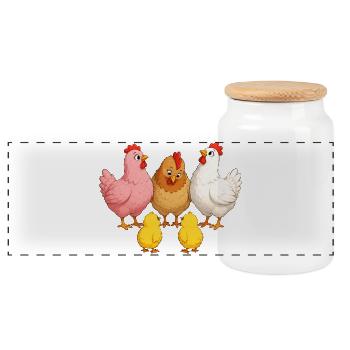 Poules avec poussins - Boîte à biscuits avec couvercle en bois - blanc - Devant