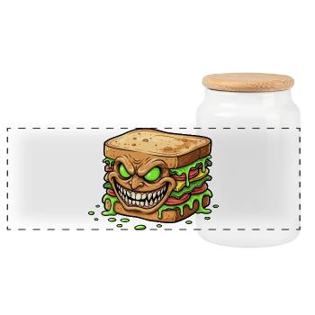 Spooky Sandwich Monster - Panoramic Cookie Jar with Wooden Lid - white - Front