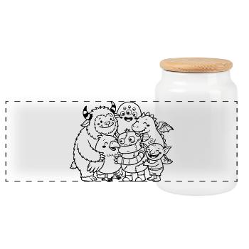 monsters cute - Panoramic Cookie Jar with Wooden Lid - white - Front