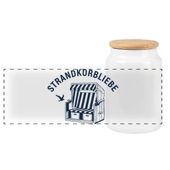 Strandkorbliebe Ostsee Nordsee - Panorama Keksdose mit Holzdeckel - Weiß - Vorne