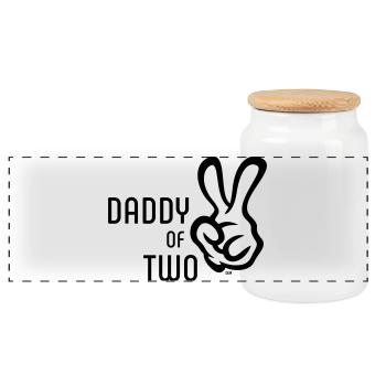 Daddy Of Two (Daddy / Father / Victory / POS 2C) - Panoramic Cookie Jar with Wooden Lid - white - Front