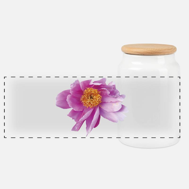 Peony_Dancing_in_Wind - Panoramic Cookie Jar with Wooden Lid - white