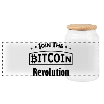 Bitcoin Glowing Symbol - Panoramic Cookie Jar with Wooden Lid - white - Front