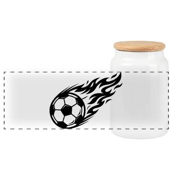 Soccer Flame Ball - Panoramic Cookie Jar with Wooden Lid - white - Front