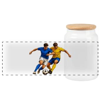 Fußball Zweikampf - Panorama Keksdose mit Holzdeckel - Weiß - Vorne