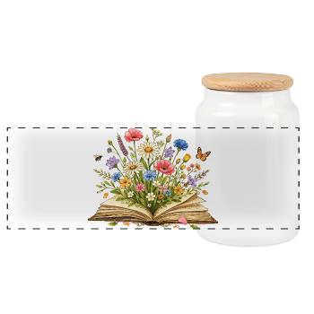 Wildflower Book Illustration - Floral Book Art - Panoramic Cookie Jar with Wooden Lid - white - Front