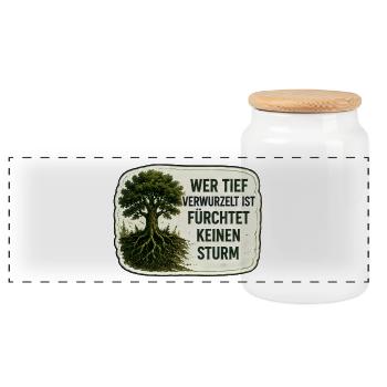 Wer tief verwurzelt ist fürchtet keinen Sturm - Panorama Keksdose mit Holzdeckel - Weiß - Vorne
