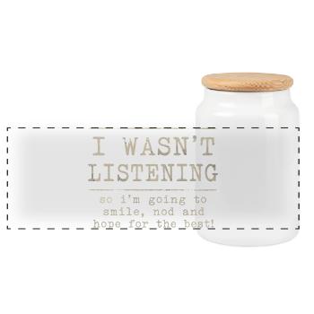 I Wasn't Listening | Humor Tête en l'air Retro - Panoramic Cookie Jar with Wooden Lid - white - Front