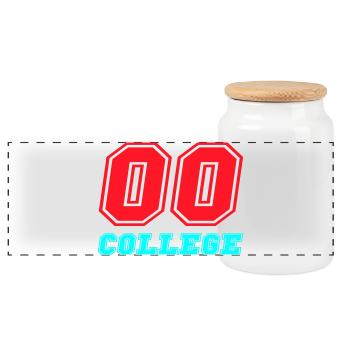 00 College Neon Emblem - Panoramic Cookie Jar with Wooden Lid - white - Front
