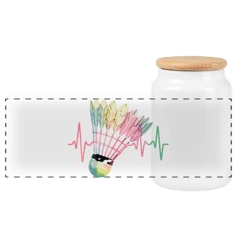  Badminton Herzschlag Bunter Federball Puls Für - Panorama Keksdose mit Holzdeckel - Weiß - Vorne