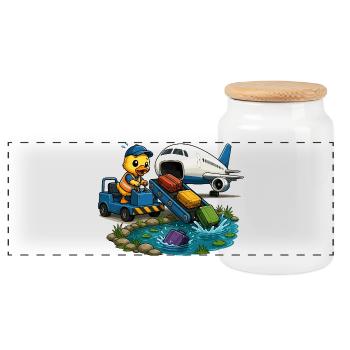 Duck on the tarmac suitcase adventure - Panoramic Cookie Jar with Wooden Lid - white - Front