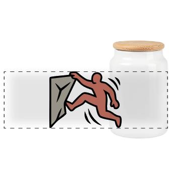 Boulderer Jump Climbing Bouldering Sports - Panoramic Cookie Jar with Wooden Lid - white - Front