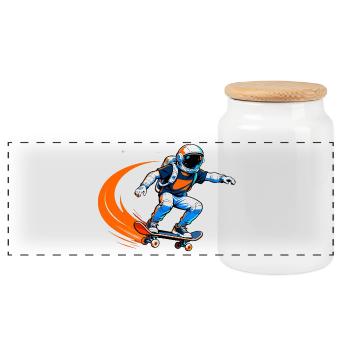 Astronaut Skateboard im Weltraum - Panorama Keksdose mit Holzdeckel - Weiß - Vorne