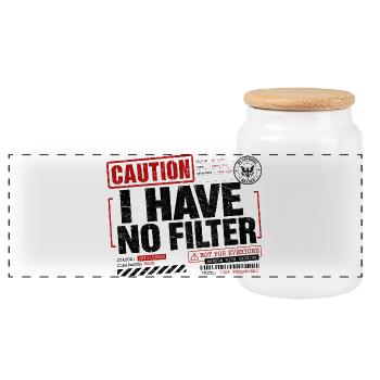 Caution I Have No Filter Sarkasmus Ironie Humor - Panorama Keksdose mit Holzdeckel - Weiß - Vorne