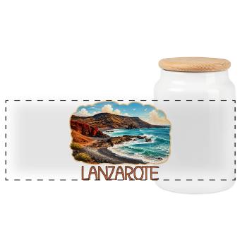 Côte de Lanzerote - Boîte à biscuits avec couvercle en bois - blanc - Devant