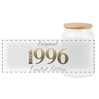 30th Birthday Gift Vintage July Vintage 1996 - Panoramic Cookie Jar with Wooden Lid - white - Front