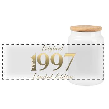 29th Birthday Gift Vintage July Vintage 1997 - Panoramic Cookie Jar with Wooden Lid - white - Front