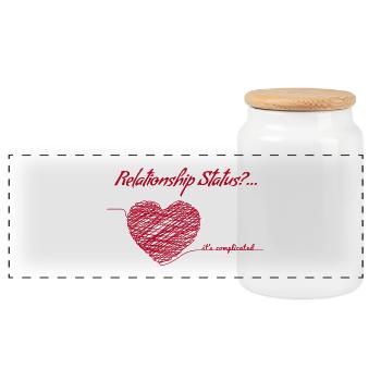 its complicated ~ (Relationship Status) - Panoramic Cookie Jar with Wooden Lid - white - Front