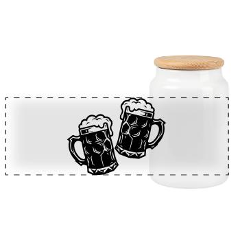 Beer Mug Toast Symbol Cheers - Panoramic Cookie Jar with Wooden Lid - white - Front