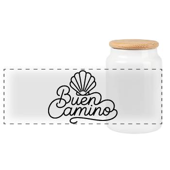 Buen Camino – Santiago de Compostela - Panorama Keksdose mit Holzdeckel - Weiß - Vorne
