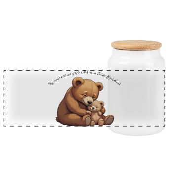 Kuschelbär Mama und Babybär - Panorama Keksdose mit Holzdeckel - Weiß - Vorne