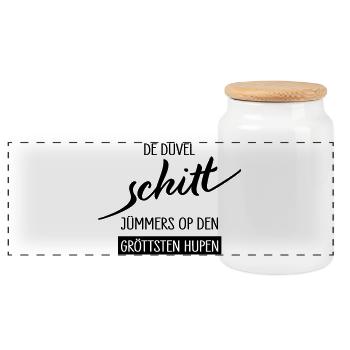 De Duevel Schitt Juempers Shirt - Panorama Keksdose mit Holzdeckel - Weiß - Vorne