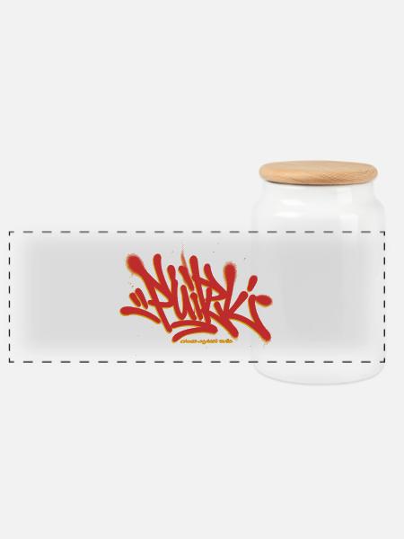 Feuer-Orange-Graffiti - Panorama Keksdose mit Holzdeckel - Weiß