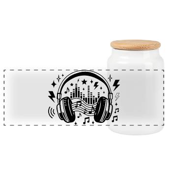 Musique, casques, Ondes sonores graphiques, Amateur de musique - Boîte à biscuits avec couvercle en bois - blanc - Devant