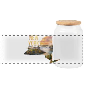 Carte aquarelle de l’État de New York - Boîte à biscuits avec couvercle en bois - blanc - Devant