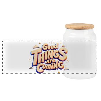 Good Things Are Coming — Typographie pop 3D - Boîte à biscuits avec couvercle en bois - blanc - Devant