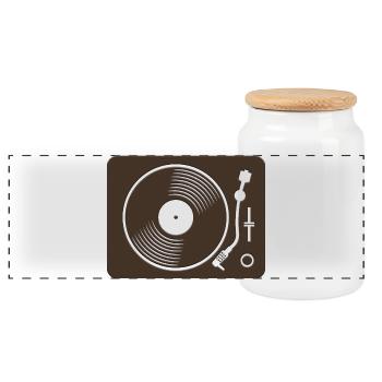 Retro Turntable Vinyl Design - Panoramic Cookie Jar with Wooden Lid - white - Front