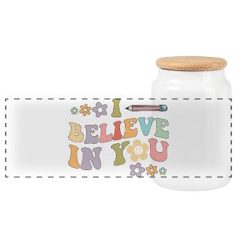 Believe In You Retro-Blumen - Panorama Keksdose mit Holzdeckel - Weiß - Vorne