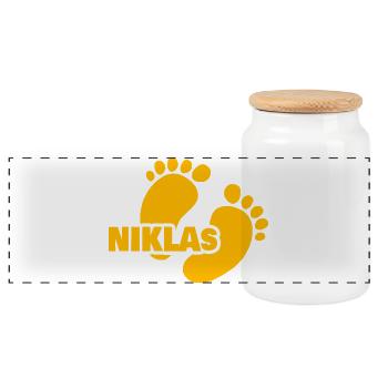 Baby Niklas - Panoramic Cookie Jar with Wooden Lid - white - Front