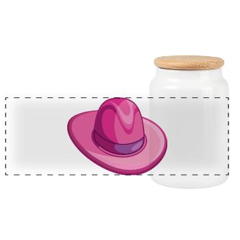 Pink Cowboy Hat - Panoramic Cookie Jar with Wooden Lid - white - Front