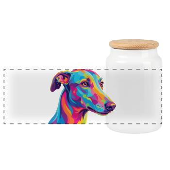 Watercolor Greyhound Colorful Sighthound Art - Panoramic Cookie Jar with Wooden Lid - white - Front