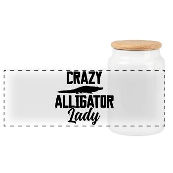 Crazy Alligator Lady – Lustiges Reptilien Design - Panorama Keksdose mit Holzdeckel - Weiß - Vorne