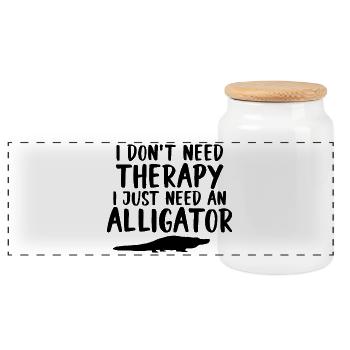 Alligator Saying Reptile - Panoramic Cookie Jar with Wooden Lid - white - Front