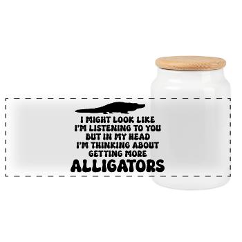 Alligator Reptil - Panorama Keksdose mit Holzdeckel - Weiß - Vorne
