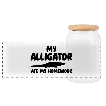 Alligator Silhouette Reptil - Panorama Keksdose mit Holzdeckel - Weiß - Vorne