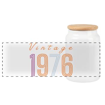 "Vintage 1976" Retro-Geburtstagsdesign - Panorama Keksdose mit Holzdeckel - Weiß - Vorne