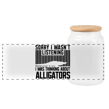 Alligator Silhouette Reptil - Panorama Keksdose mit Holzdeckel - Weiß - Vorne